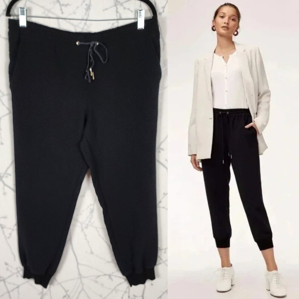 Wilfred Black Crepe High Rise Pull On Buffon Jogger Pants